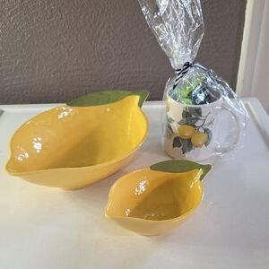 Lemon Shaped Melamine Bowl Set with Mug NWT